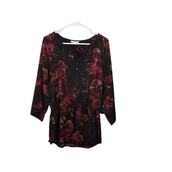 Calvin Klein Long Sleeve Black & Red Floral Top / Blouse, Medium - Picture 3 of 4
